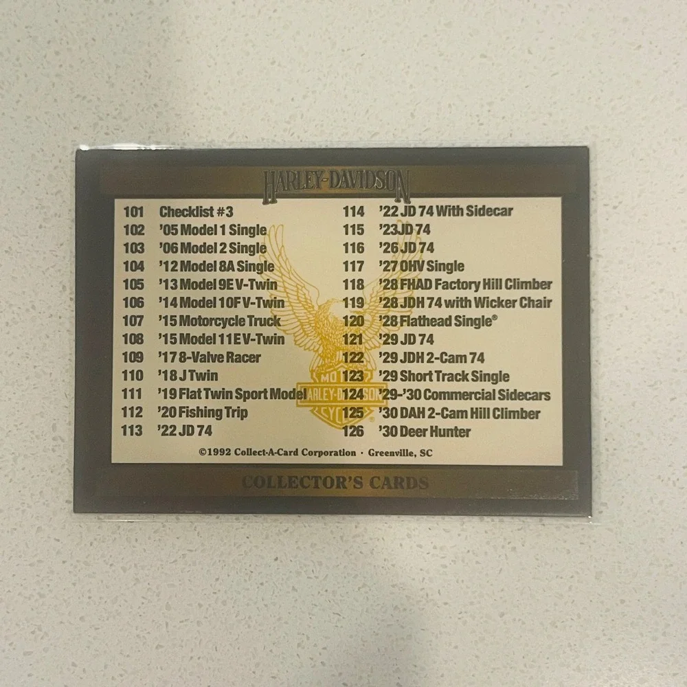 1992 Harley-Davidson Series 2 Checklist Card #3 Collect-A-Card 101-150 Vintage